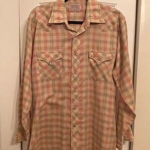 Men's Beige and Pink Plaid Casual Shirt